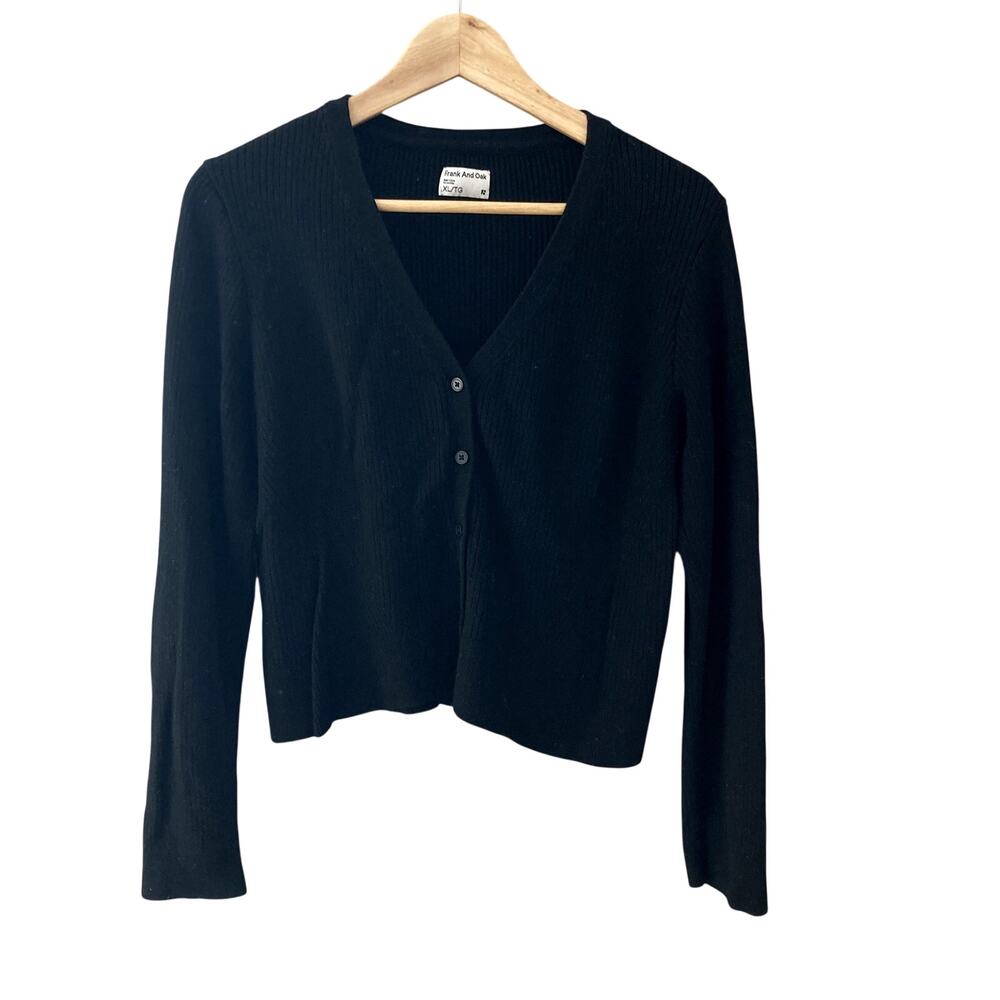 Frank & Oak Ribbed Knit V Neck Cardigan Button Front Black XL
